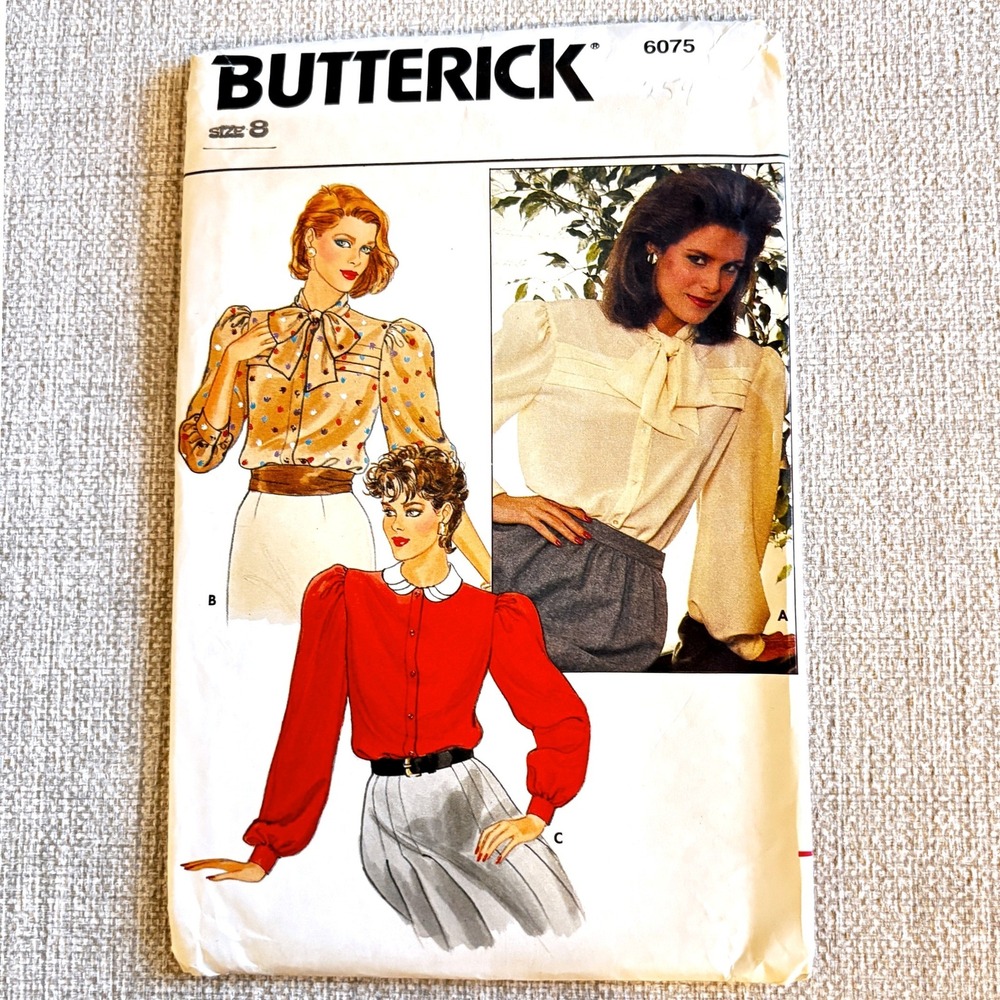 Butterick 6075 80s Revival Statement Blouse Sz8 Romantic Coquette Twee Retro Vtg